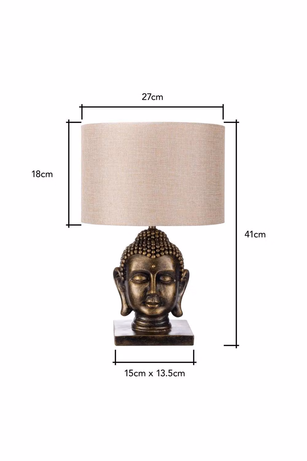 BHS Lighting Buddha Table Lamp in Gold and Beige Ceramic with Fabric Cylinder Shade – 3