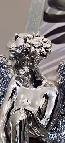 DEENZ Sitting Angel with Wide Wings Crushed Diamond Ornament in Silver – 2