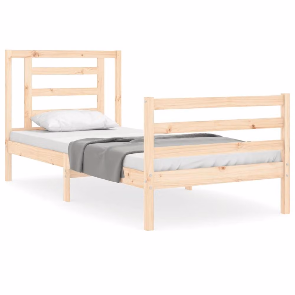 Berkfield Home Beautiful Bed Frame with Headboard in Beige Solid Pine Wood, W: 90 cm, L: 200 cm – 2