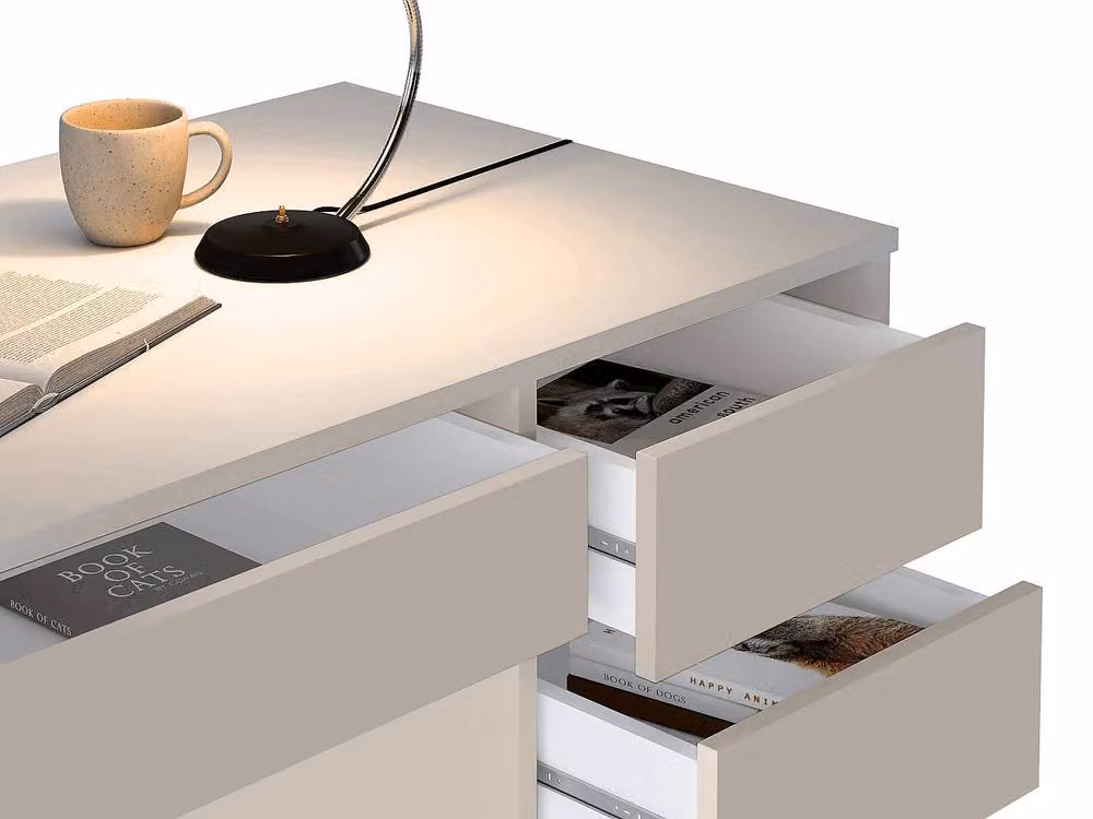 JENEMI Modern Writing Desk with 5 Drawers in Beige and White, W/D/H: 120 x 55 x 76 cm – 4