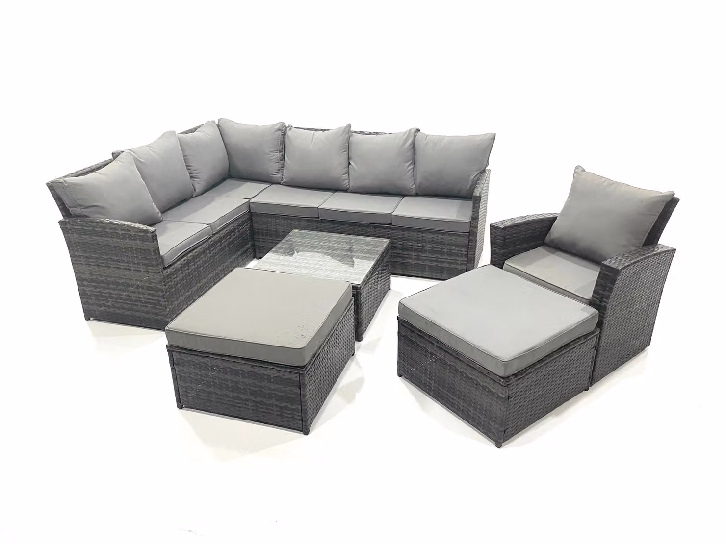Fimous 9 Seater Outdoor Garden Furniture Set, Dark Grey PE Rattan L-Shape Corner Sofa with 2 Matching Ottomans and Cushions – 2