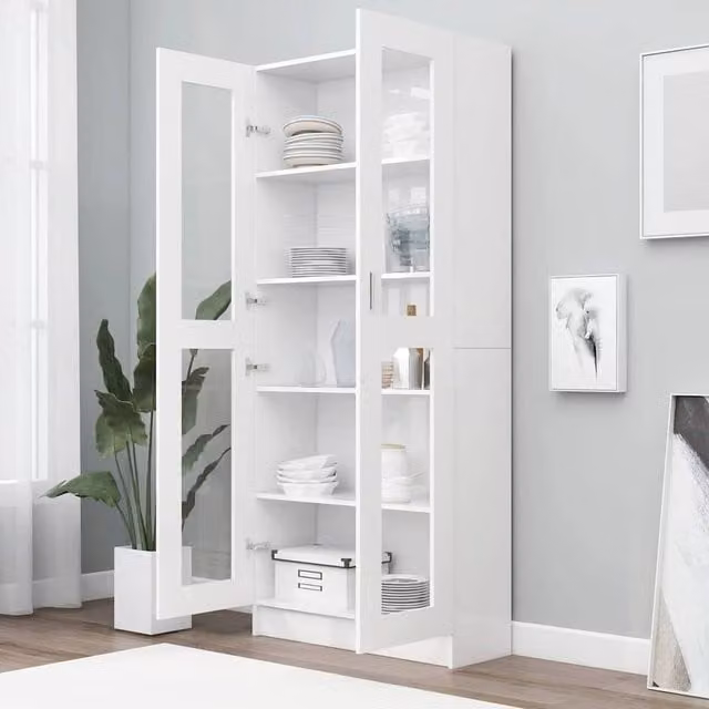 Berkfield Home White Vitrine Cabinet with Glass Doors, W/D/H: 82.5 x 30.5 x 185.5 cm