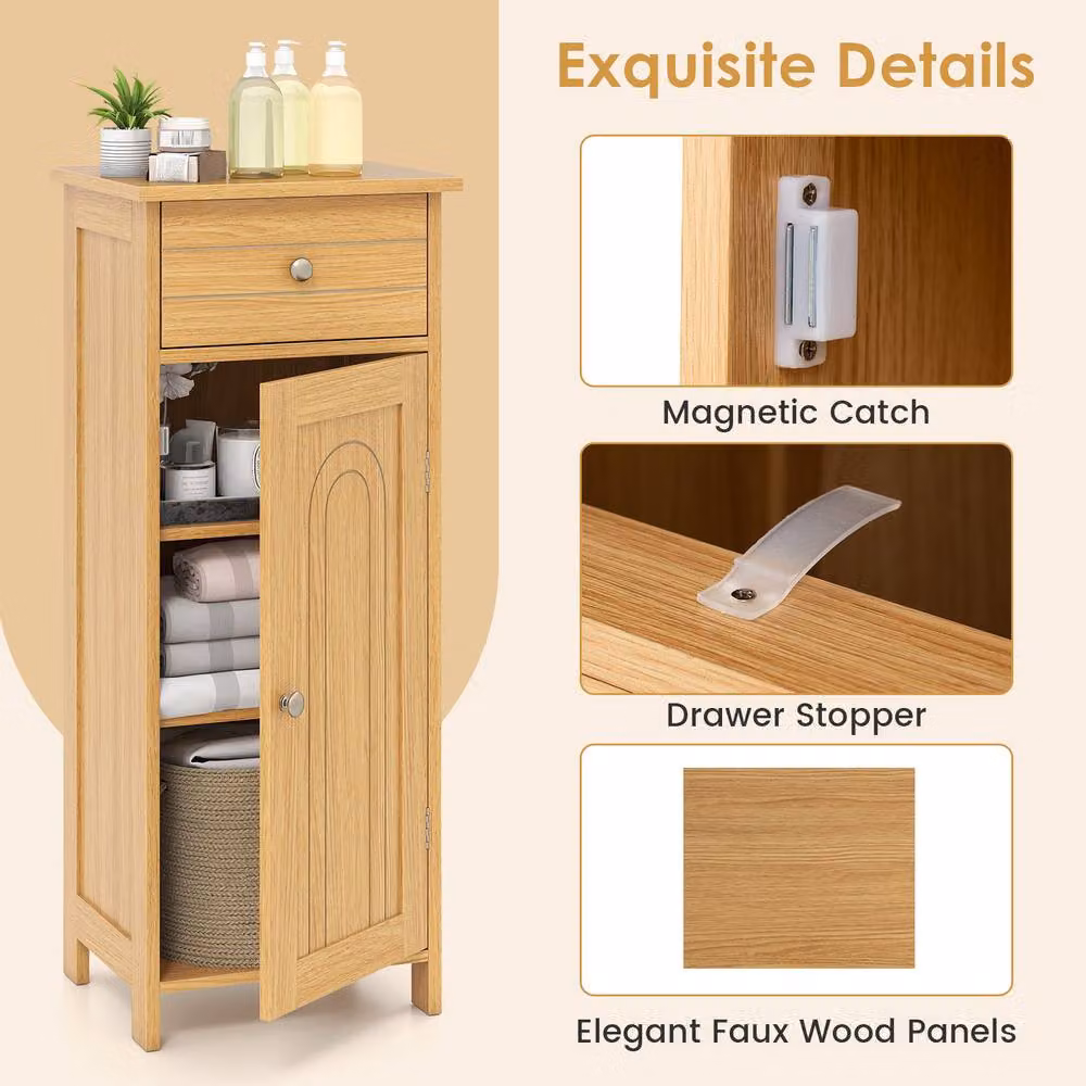 Costway Freestanding Wooden Bathroom and Living Room Storage Cabinet in Sand Brown – 4