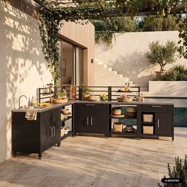 Sweek 6-Module Stainless Steel Outdoor Kitchen in Black, W/D/H: 228 x 52.5 x 80 cm – 1