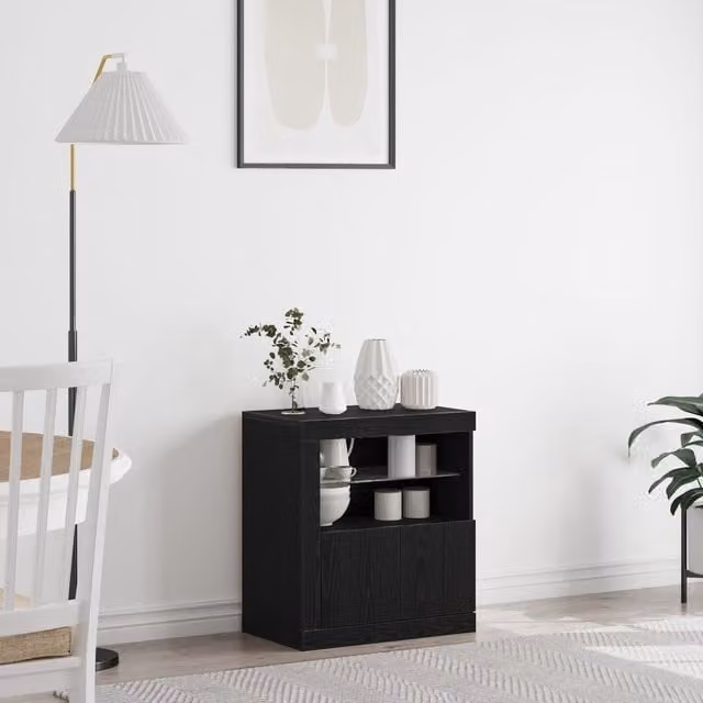 Berkfield Home Modern Black Oak Sideboard with Integrated LED Lights W/D/H: 60.5 x 37 x 67 cm