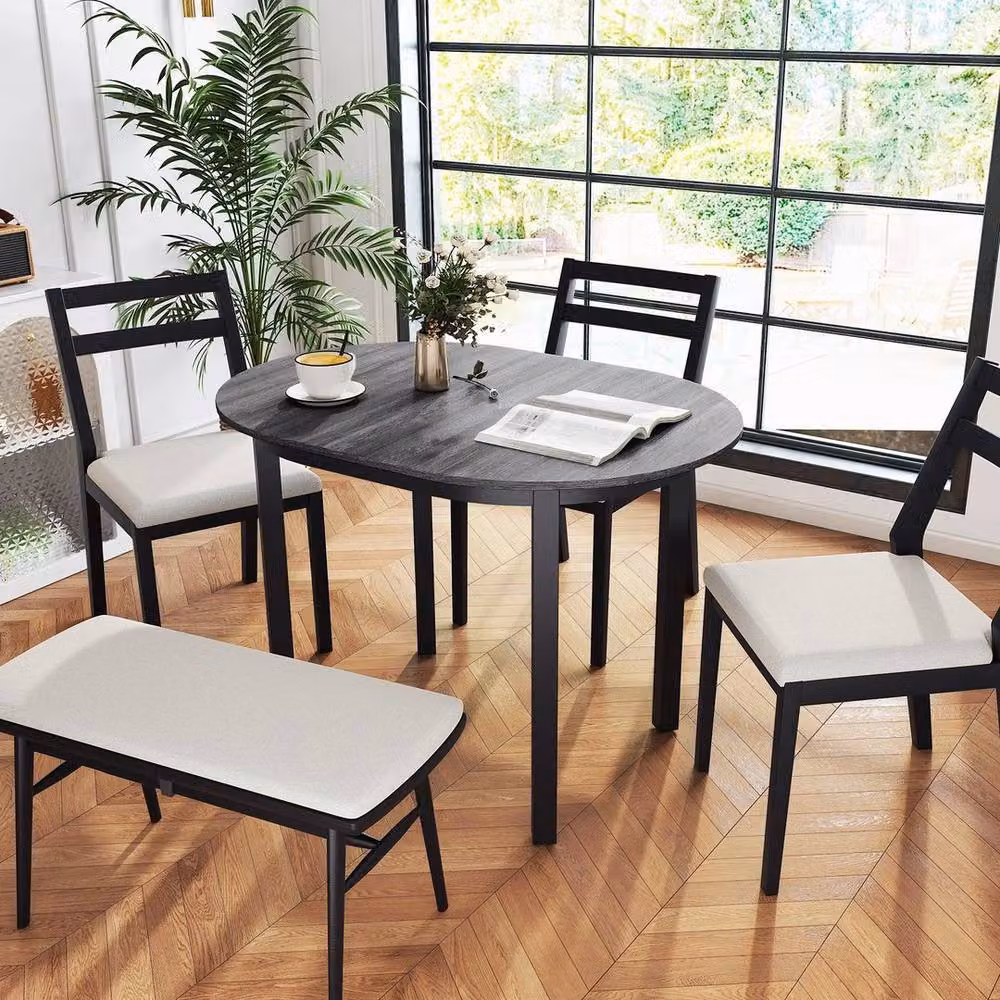 KORVIXA Round Rubberwood Dining Table in Grey – 4