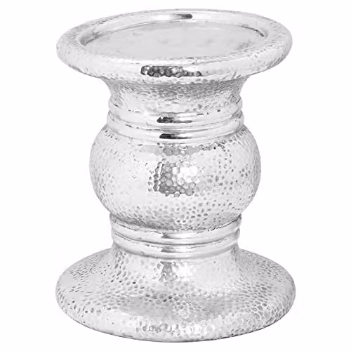 Hill Interiors Silver Multicolour Ceramic Pillar Candle Holder, W/D/H: 24 x 21 x 21 cm