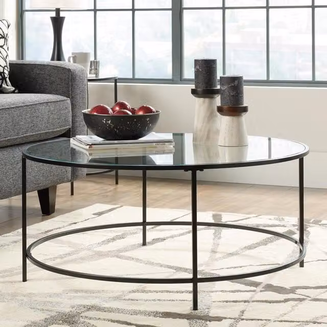 Teknik Hampstead Park Round Black Coffee Table with Glass Top