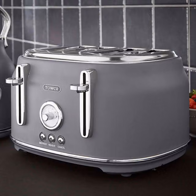 Tower Renaissance 4 Slice Toaster in Grey and Black
