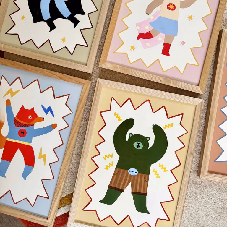 Kid of the Village Mighty Cub Superhero Fine Art Print, Multicolour, W: 21 cm, H: 29.7 cm