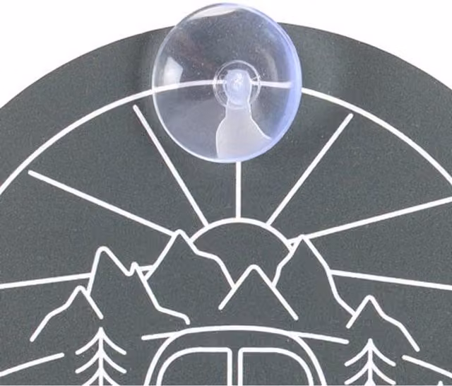 KDMK Adventure Awaits Round Adhesive Campervan Window Sign in Grey