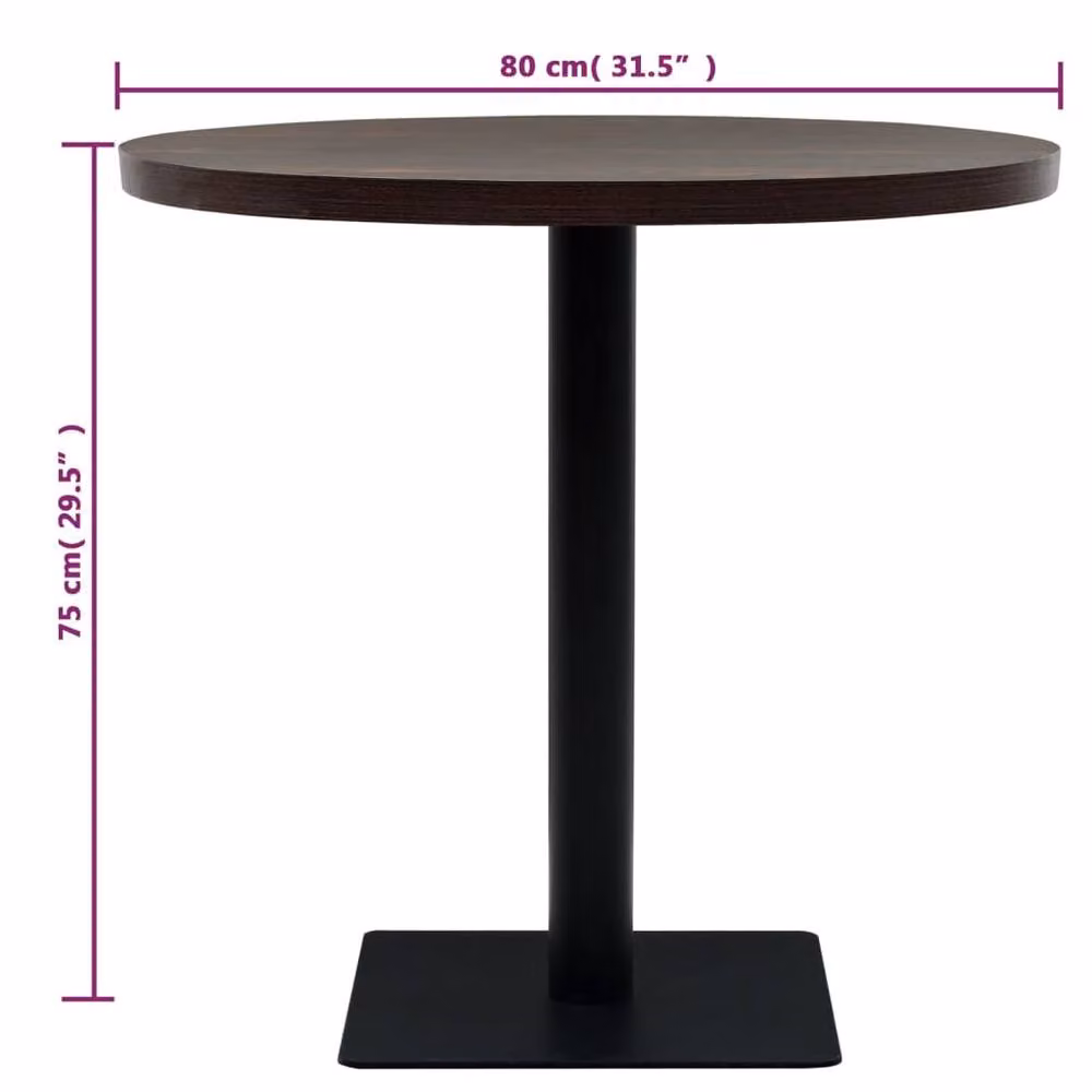 Berkfield Home Round Bistro Table in Dark Ash Brown, MDF and Steel, W: 80 cm, H: 75 cm – 5