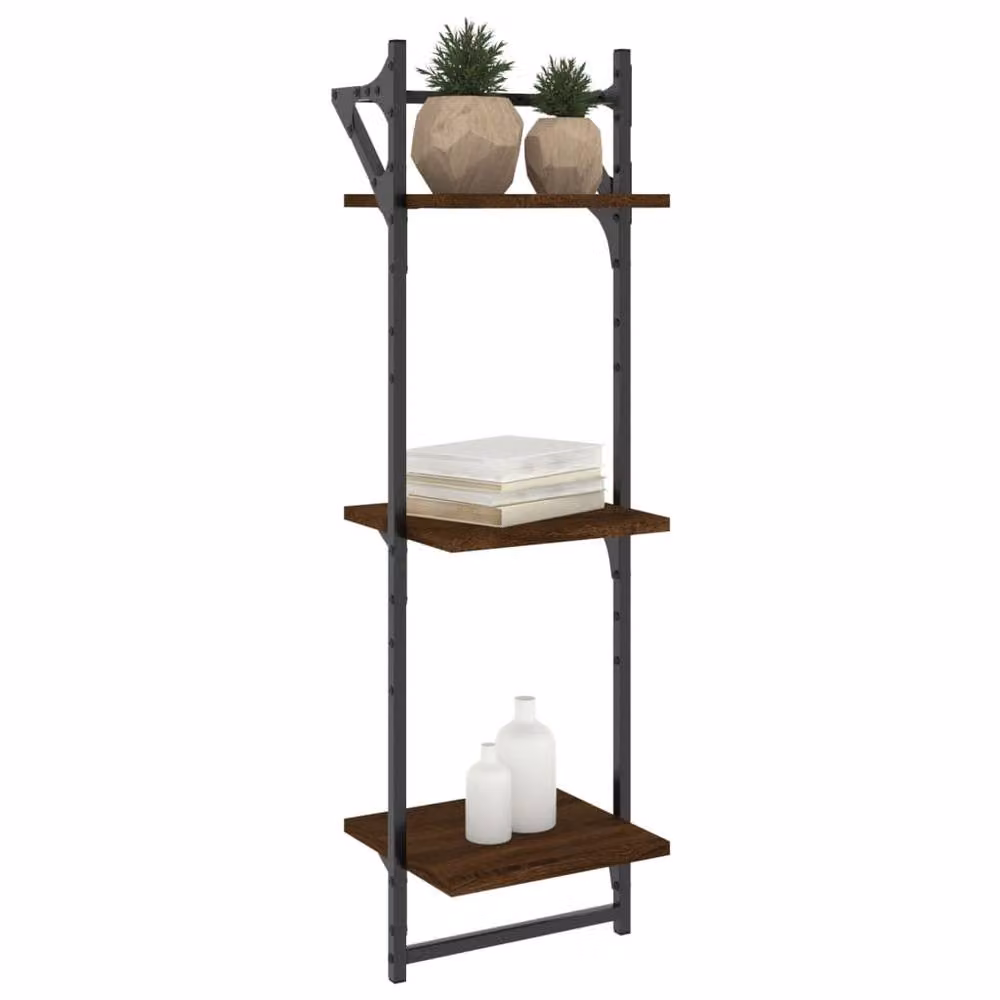 Berkfield Home 3-Tier Wall Mounted Shelves with Hanging Rods, 2 Pack, Brown Oak, W/D/H: 30 x 25 x 100 cm – 3