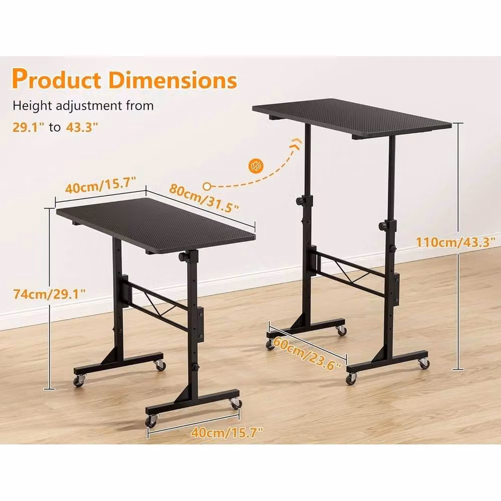 FORGEVIO Height Adjustable Mobile Standing Desk in Black, W: 80 cm, D: 40 cm – 2