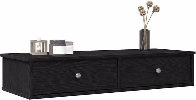 Berkfield Home Wall Shelf with Drawers in Black, W: 100 cm, D: 37.5 cm, H: 19 cm