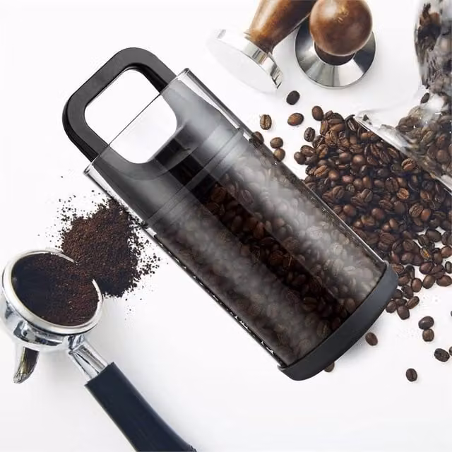 Nordara Airtight Vacuum Coffee Bean Canister in Black and Transparent Glass with Silicone – 1