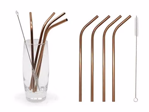 Glim&Glam Rose Gold Stainless Steel Bent Straws – 1