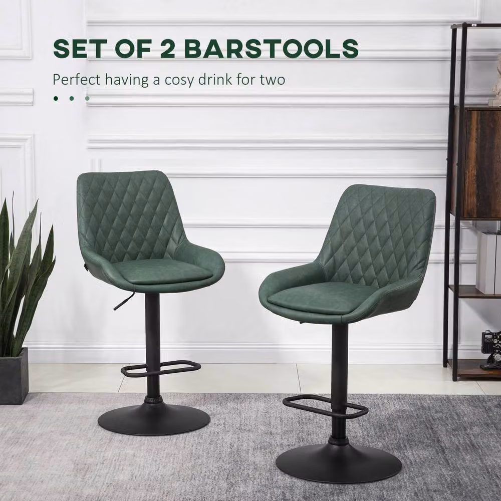 STILVORA Set of 2 Retro Swivel Bar Stools with Armrests in Green Synthetic Leather – 4