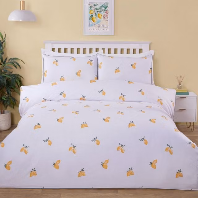 Divante Positano Reversible Waffle Duvet Cover Set in White and Yellow, 140 x 200 cm