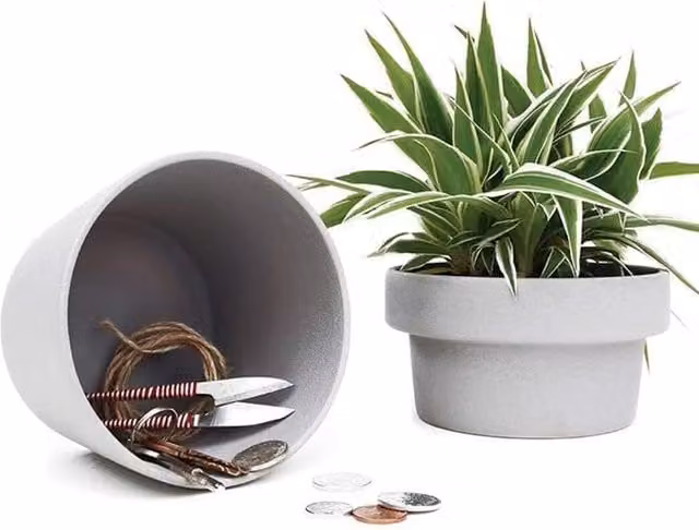 Suck UK Ceramic Hideaway Plant Pot with Secret Storage in Grey and Multicolour, H 15.5 cm x W 15.5 cm x D 15.5 cm – 3