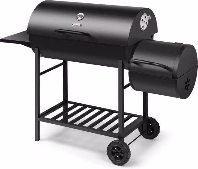 VonHaus Offset Charcoal Barrel BBQ Smoker in Black, W/D/H: 137 x 53 x 95 cm – 1