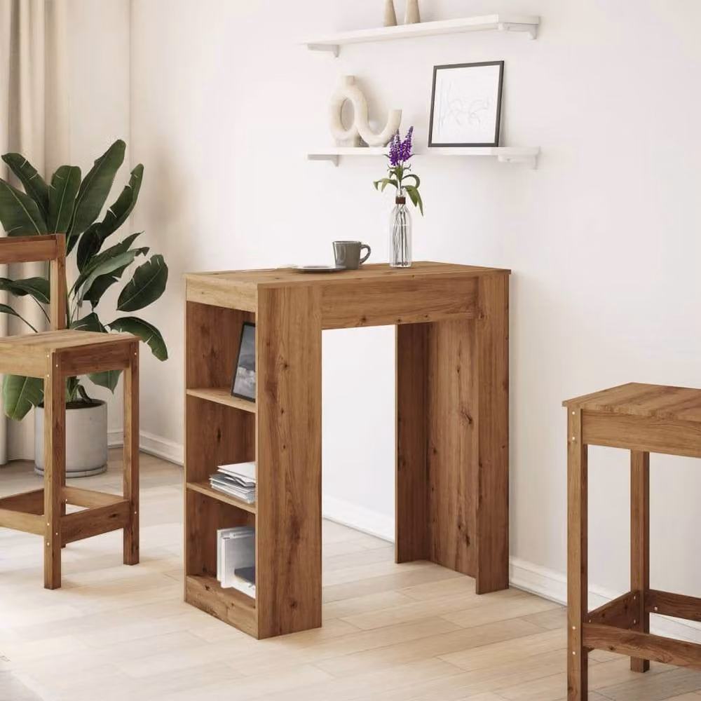 Berkfield Home Artisan Oak Bar Table with Racks in Brown, W/D/H: 95 x 47 x 103.5 cm – 3