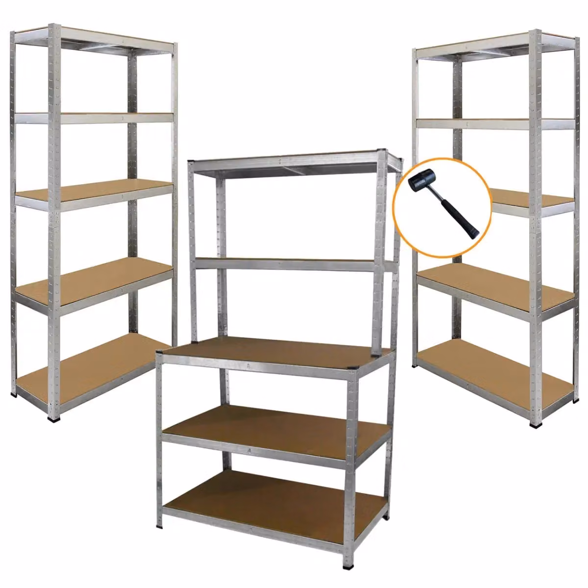 Monstershop Galwix & Galwix Workbench Shelving Unit with Mallet, Silver, H 180 x W 90 x D 30 cm (2 Units) – 2