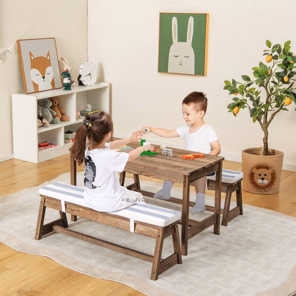 Gymax 4 Piece Wooden Picnic Table and Bench Set in Brown – 7
