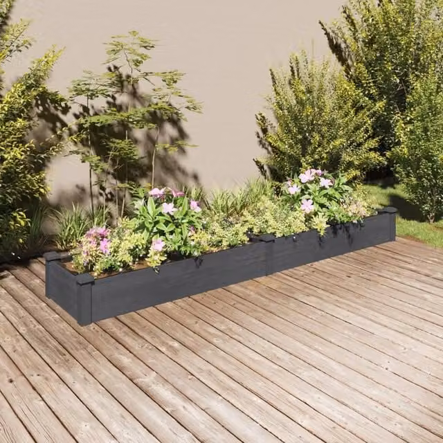 Berkfield Home Garden Grey Wooden Raised Bed with Liner, W: 240 cm, D: 45 cm, H: 25 cm – 1