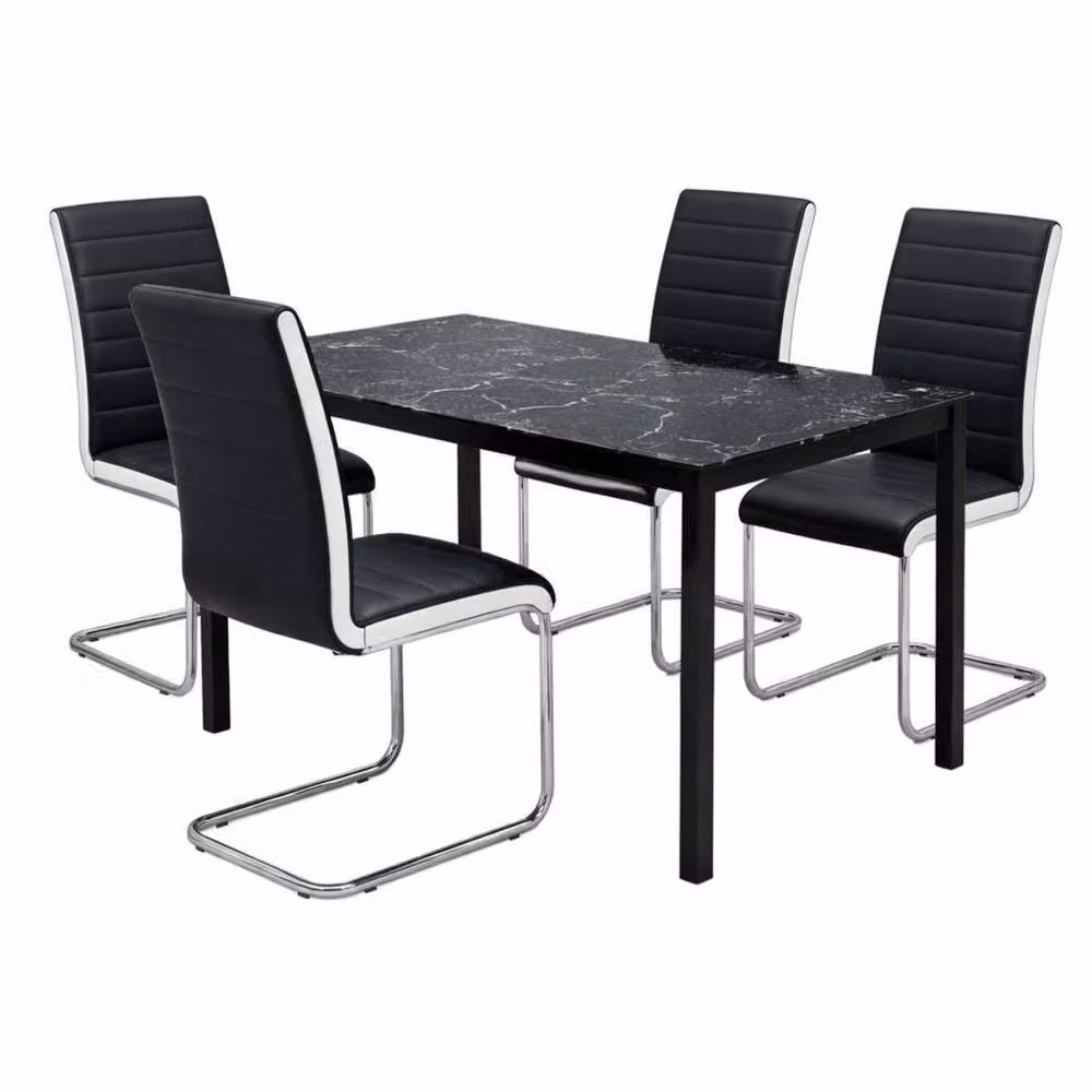 KOSY KOALA Modern Rectangular Glass Dining Table and 4 Chairs Set in Black and White – 2