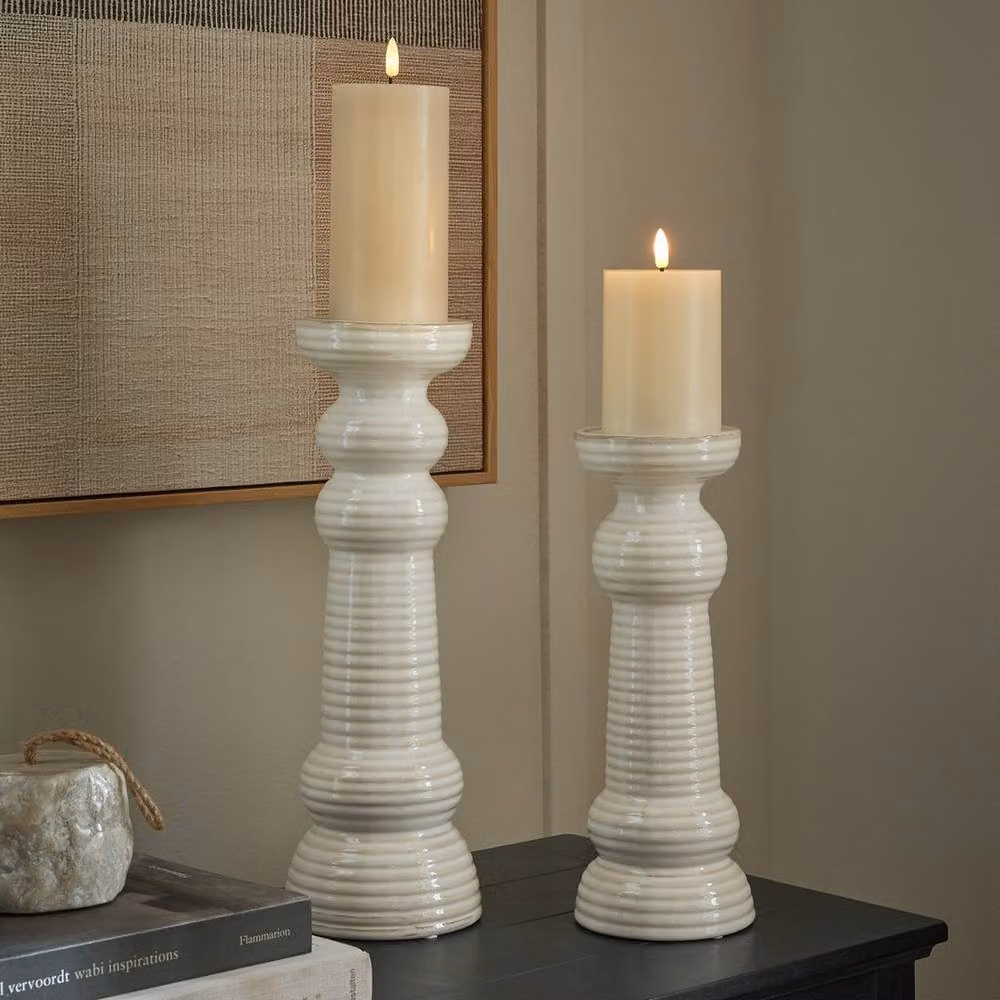 Lemon Pavilion Furniture and Decor White Ceramic Medium Pillar Candle Holder, W: 11 cm, D: 11 cm, H: 31 cm – 2