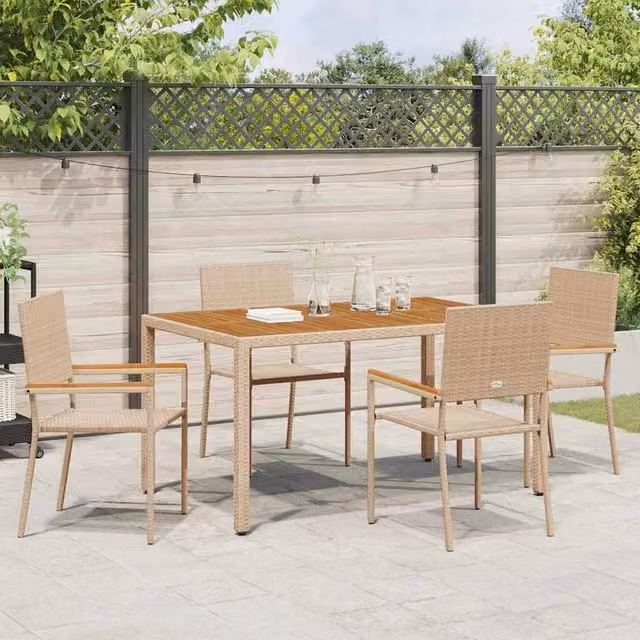 Berkfield Home Set of 4 Modern Polyrattan Outdoor Chairs with Armrests in Beige, W/D/H: 54 x 56 x 90 cm