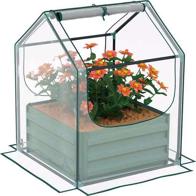 Outsunny Green Raised Garden Planter Bed with Cover, W/D/H: 61 x 61 x 29.5 cm – 1