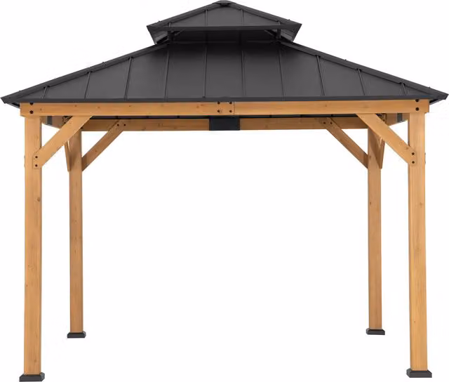 Sunjoy Anthracite Cedar Wood and Metal Hip Roof Gazebo W: 330 cm, D: 304 cm