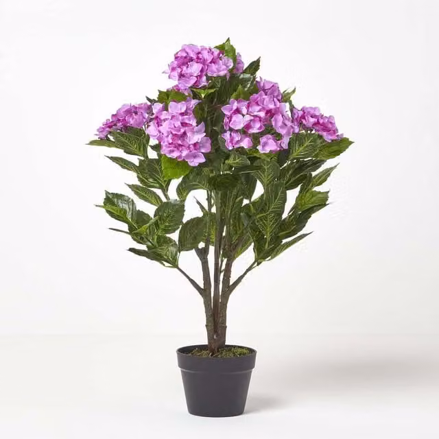 Homescapes Artificial Purple Hydrangea in Pot, Height: 85 cm