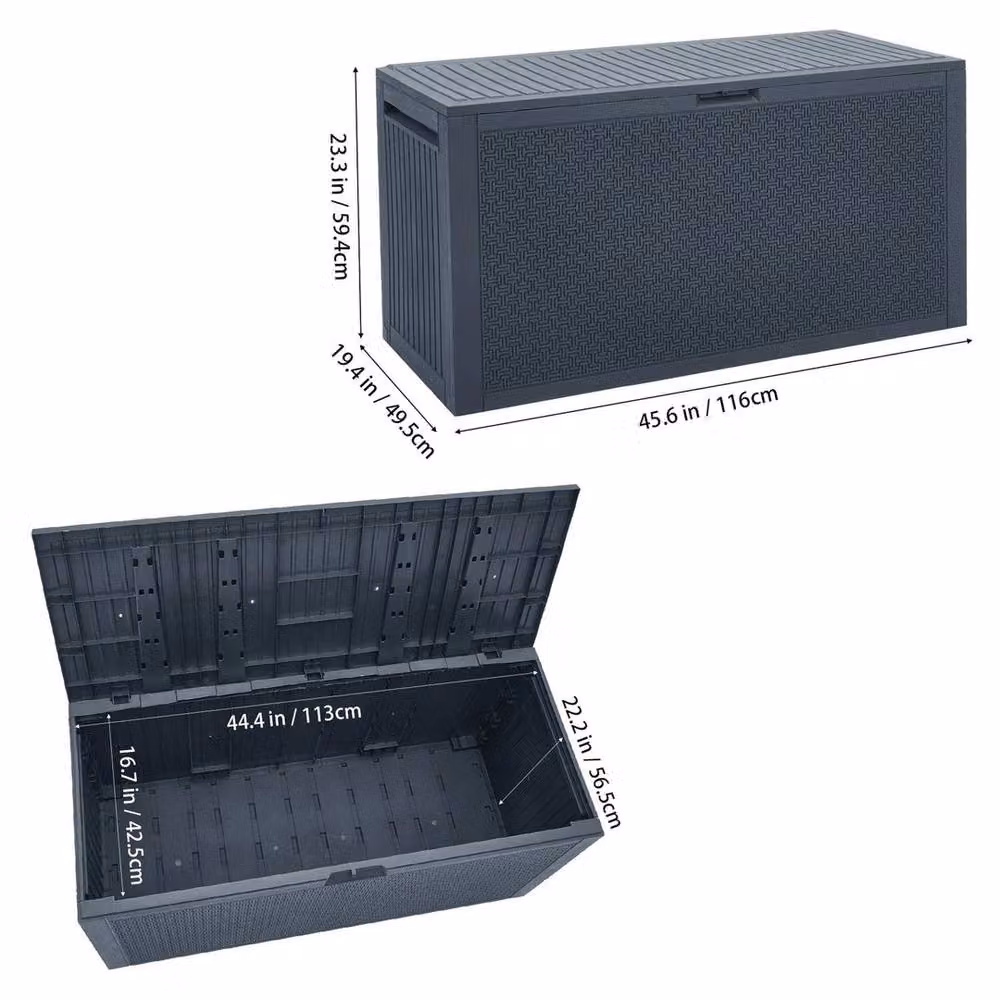 KORVIXA Large Plastic Garden Storage Box, Grey, W/D/H: 100 x 100 x 59.4 cm – 2