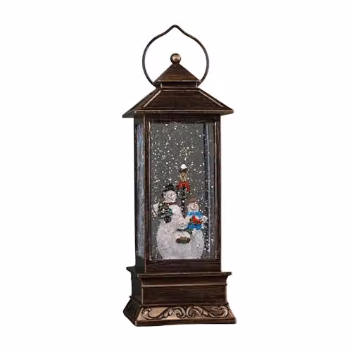 Samuel Alexander Bronze Christmas Water Spinner with Snowman Scene and LED Lights, Height: 27 cm – 2