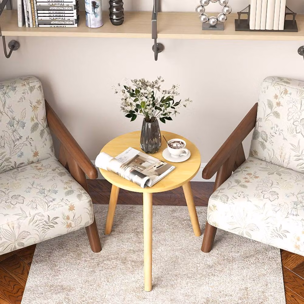 Gymax Round Coffee End Table in Natural Wood Finish – 2