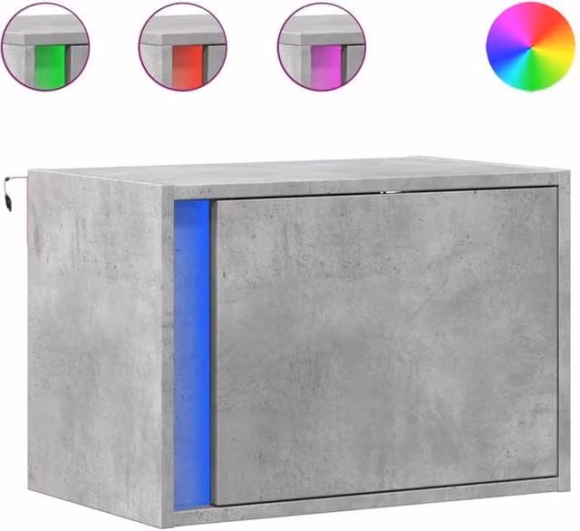 Berkfield Home Set of 2 Wall-mounted Bedside Cabinets with Integrated LED Lights in Grey Concrete Oak