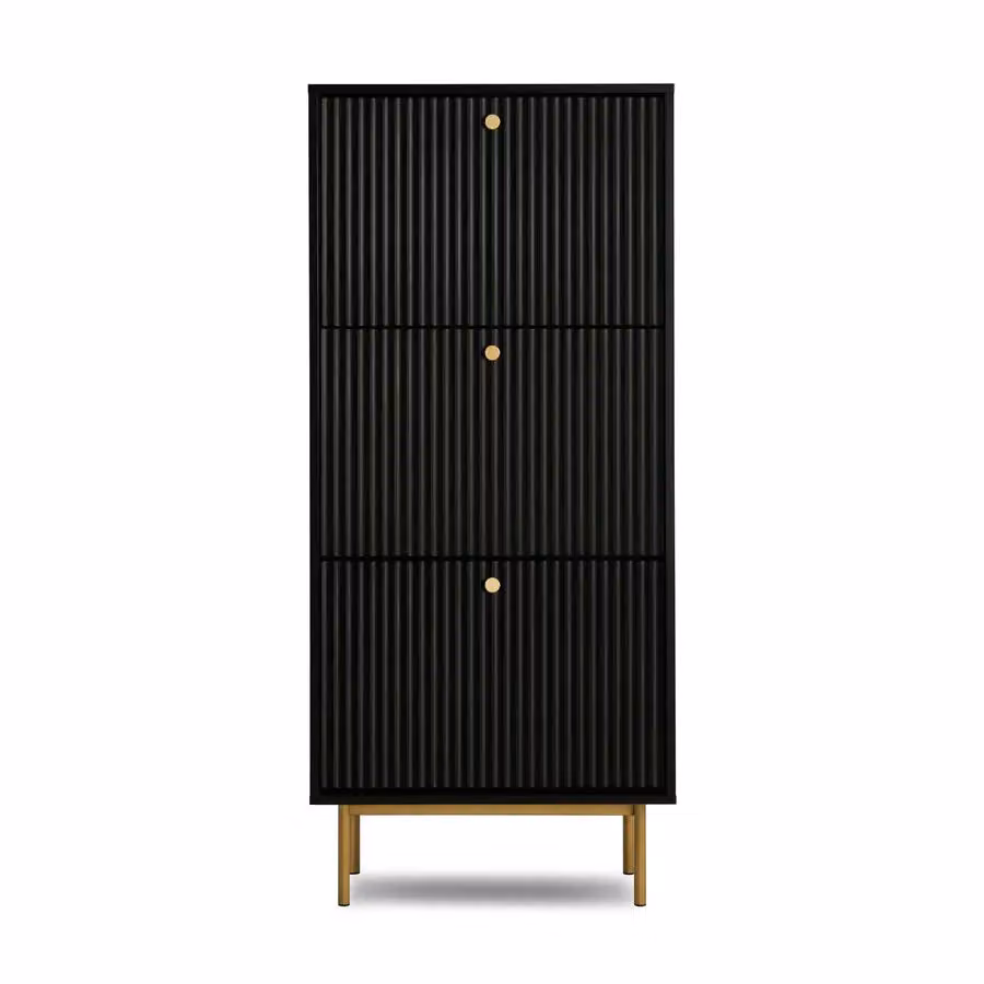 Home Garden Direct Devon Modern Black Matt MDF Shoe Cabinet with Tilting Compartments – 2