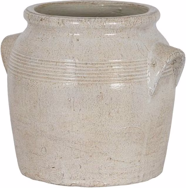 Lemon Pavilion Furniture and Decor Tarn Collection Ceramic Medium Pot with Handles in White, W: 26 cm, D: 26 cm, H: 22 cm