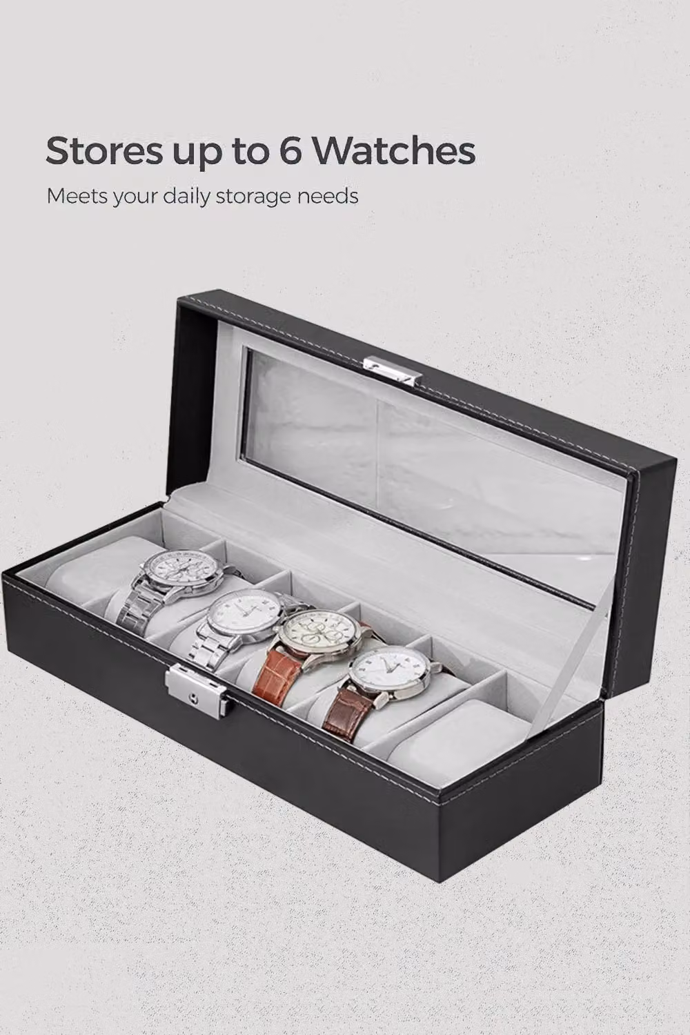 Living and Home Faux Leather Watch Display Case and Jewelry Storage Box in Black – 4