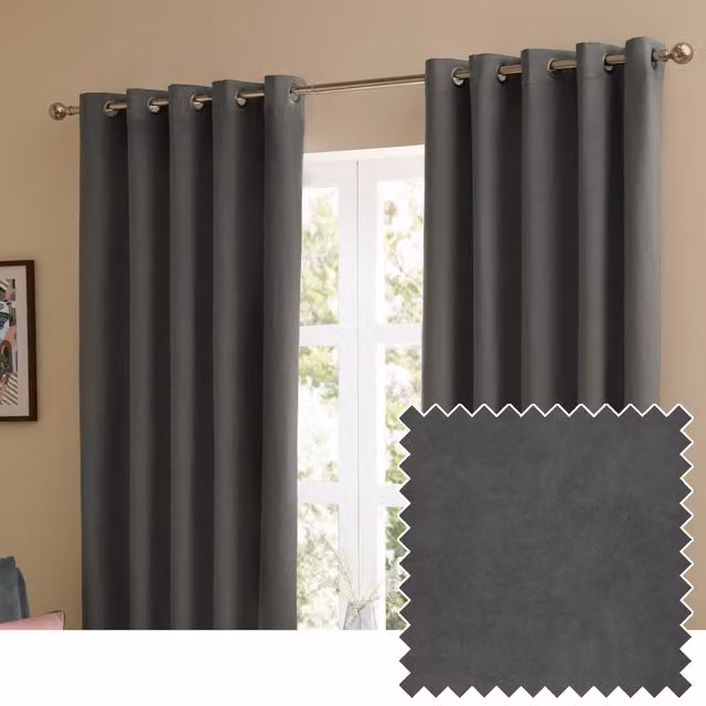 Make It A Home Set of 2 Velvet Blackout Eyelet Curtains in Black/Grey, W: 137 cm, H: 229 cm