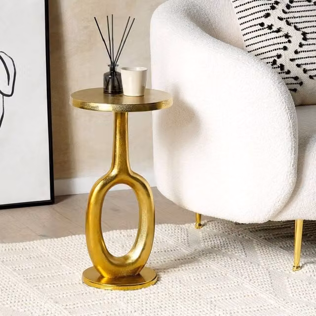 Wyld and Coco Auric Home Side Table in Gold with Distressed Aluminium Top, W/D/H: 29 x 29 x 55 cm – 1