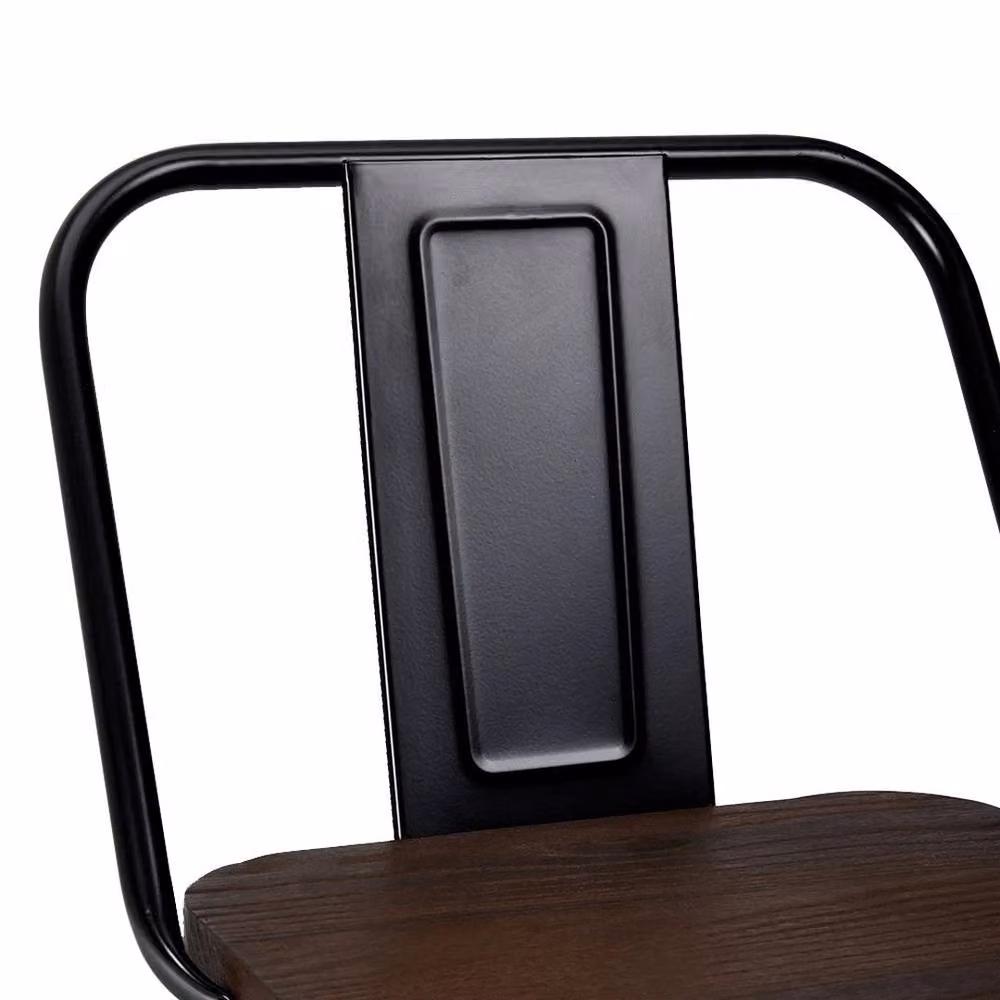 FORGEVIO Set of 2 Industrial Swivel Bar Stools with Wood Seats in Black and Brown – 3