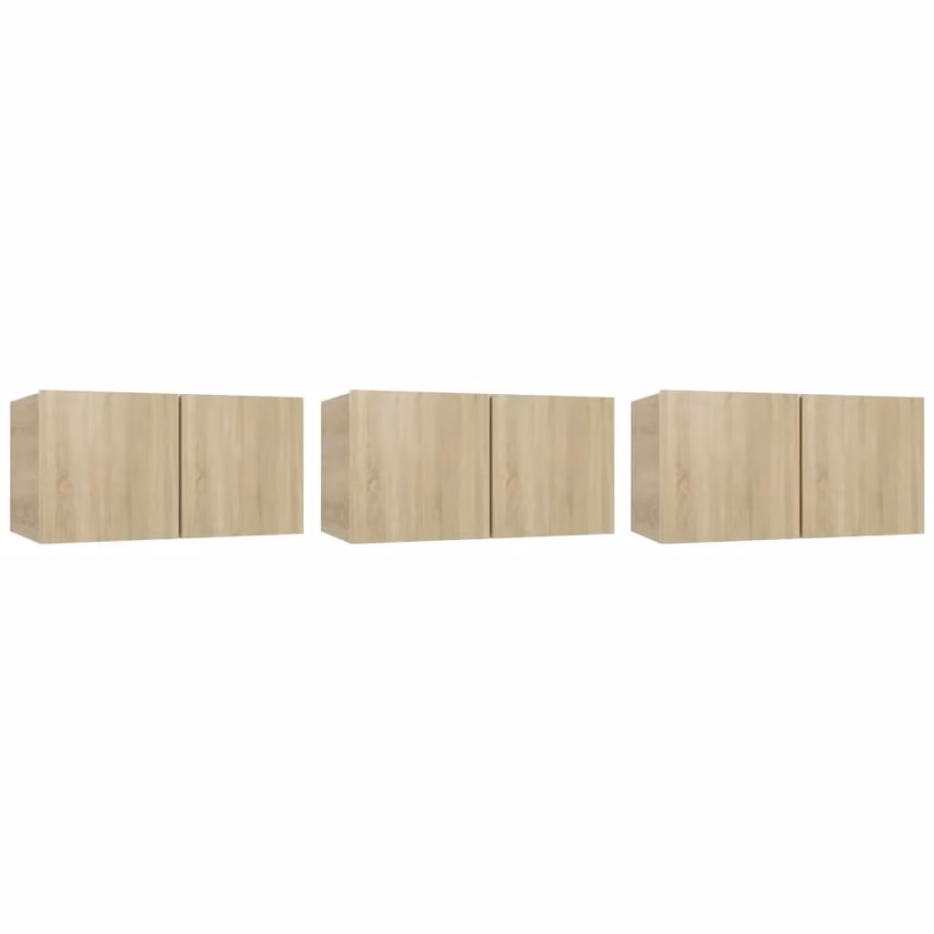 Berkfield Home Set of 3 Wall Mounted Hanging TV Cabinets in Sonoma Oak Brown, W/D/H: 60 x 30 x 30 cm – 2