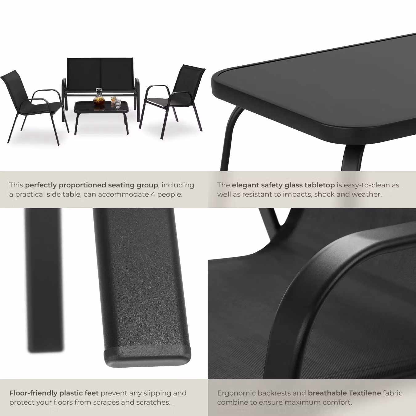 tectake Nora Garden Furniture Set in Matt Black for 4 People – 5