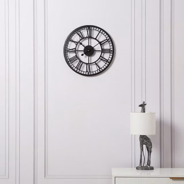 Home Garden Direct EOS Vintage Skeleton Wall Clock with Roman Numerals, Black/Grey, Diameter: 40 cm – 1