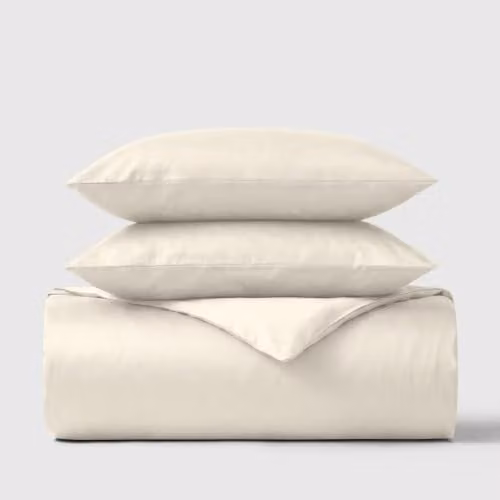 Bedable 100% Cotton Sateen Duvet Cover and Pillowcase Set, Beige, 140 x 200 cm – 1