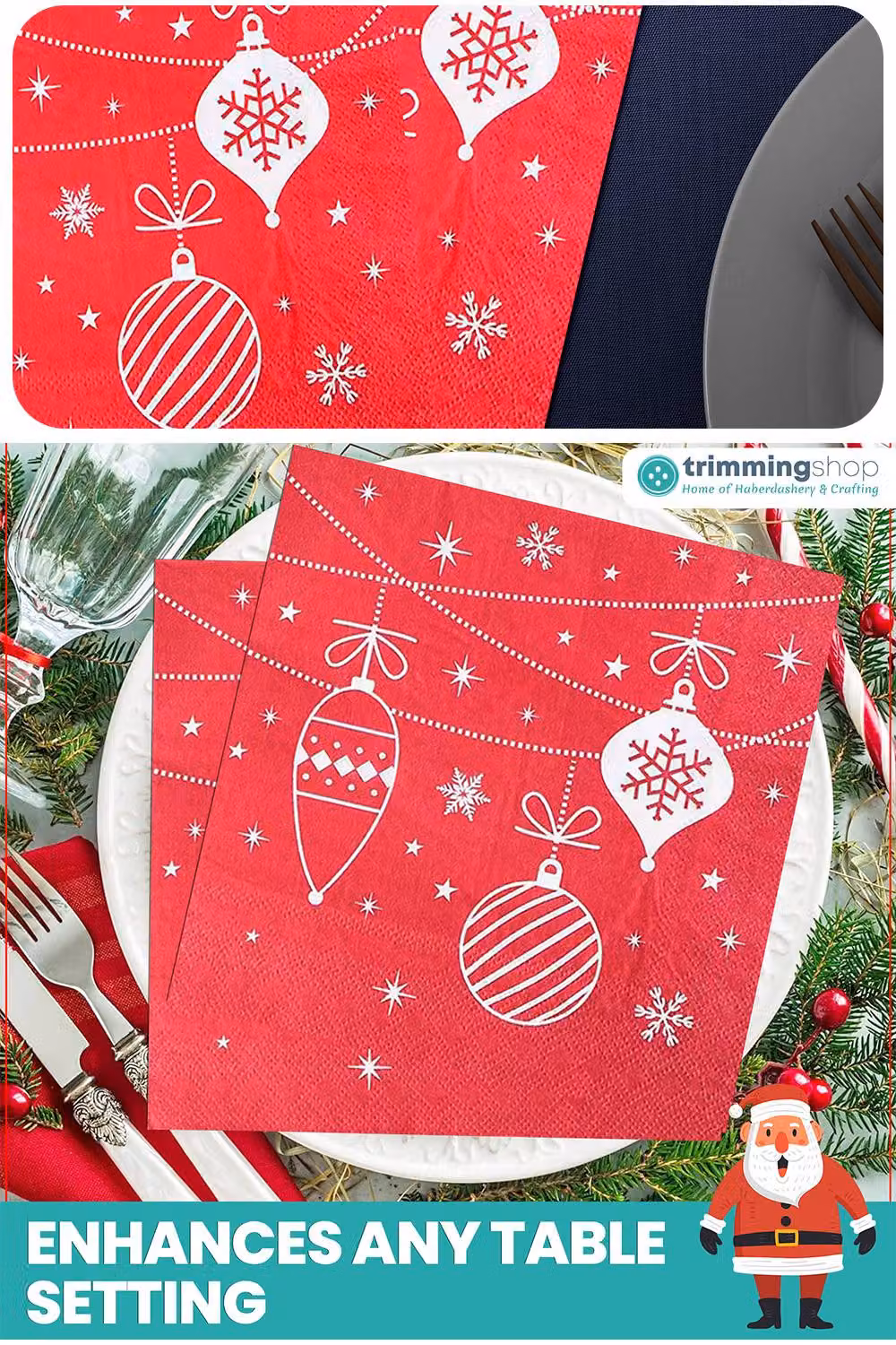 Neel Blue Red and White Christmas Design Paper Napkins, 20 Pieces, 33 cm – 4